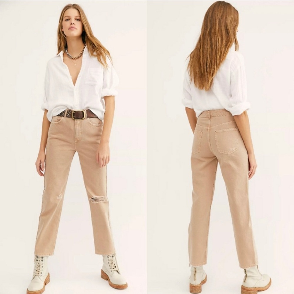 Free People Tan Straight Leg Jeans